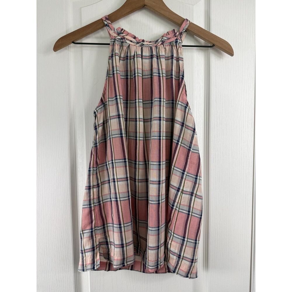 LOFT Top Womens Small Pink Plaid Sleeveless Keyhole Modal Cotton Casual